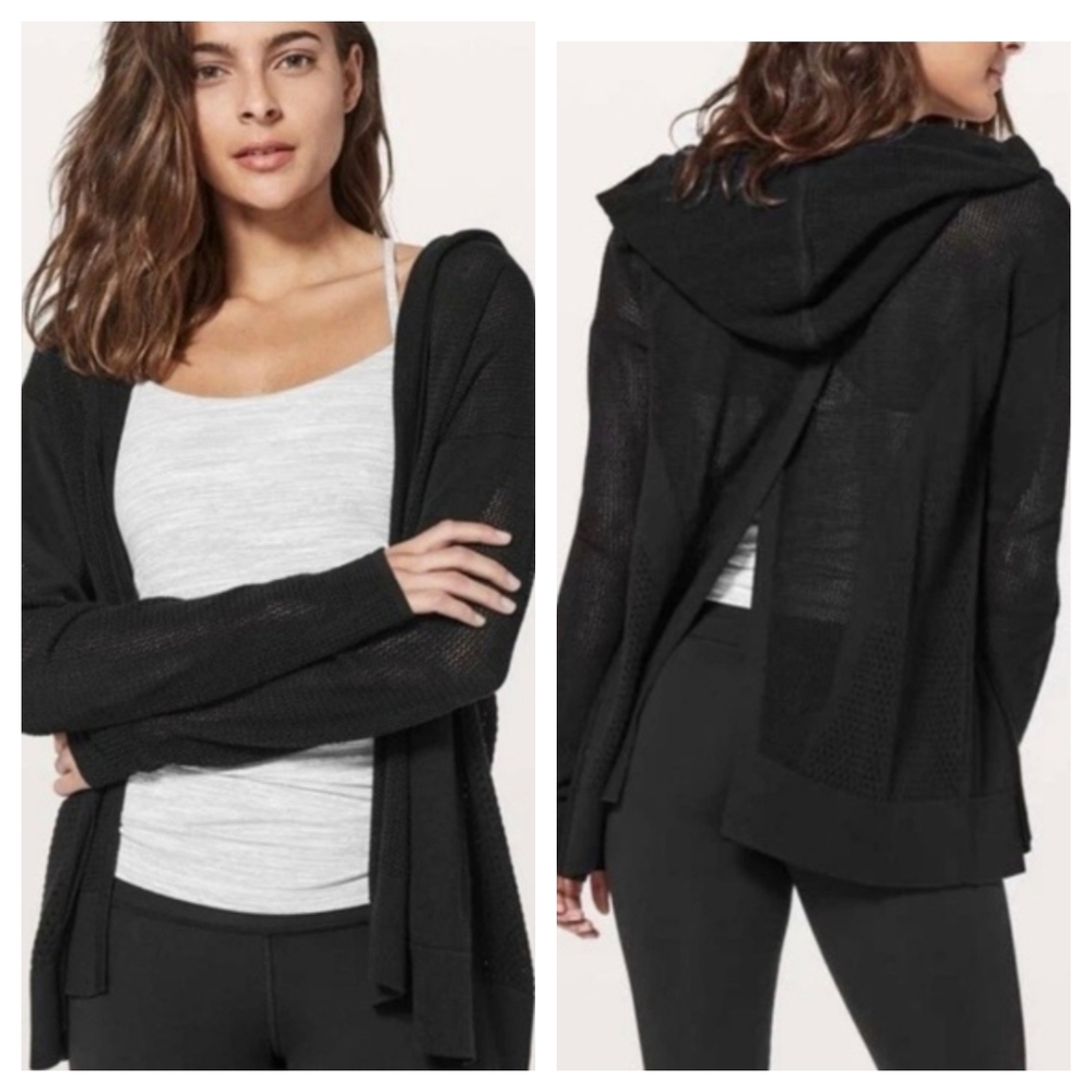 LULULEMON Still Movement Wrap Hooded Cardigan Black Size 12